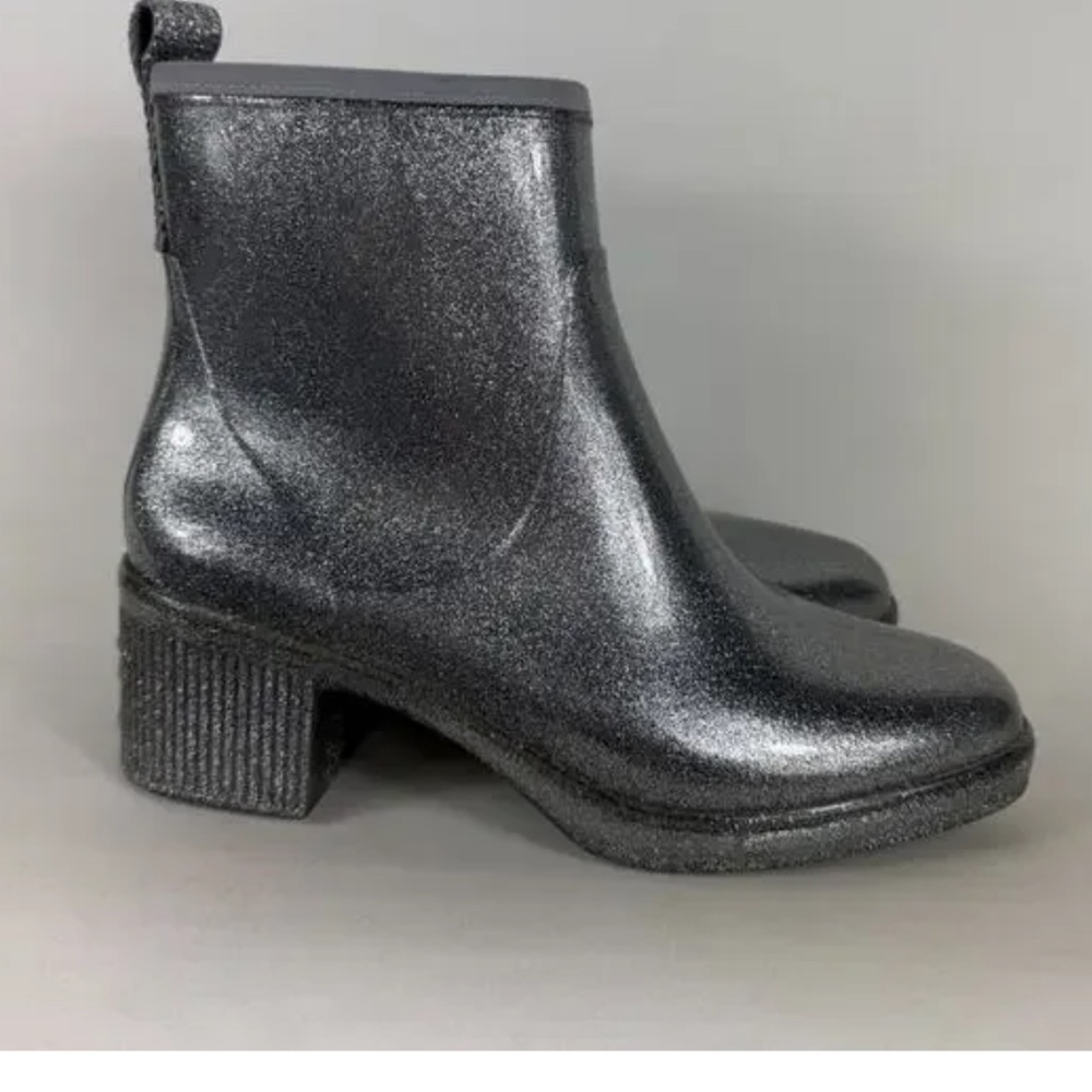 Kate Spade New York Women's 9 Puddle Rain Waterproof Booties Silver Glitter